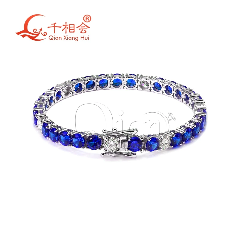 3mm 4mm 5mm artifical blue color sapphire Tennis Bracelet S925 Silver white  Moissanite Iced Out  Bracelet chain fine jewelry