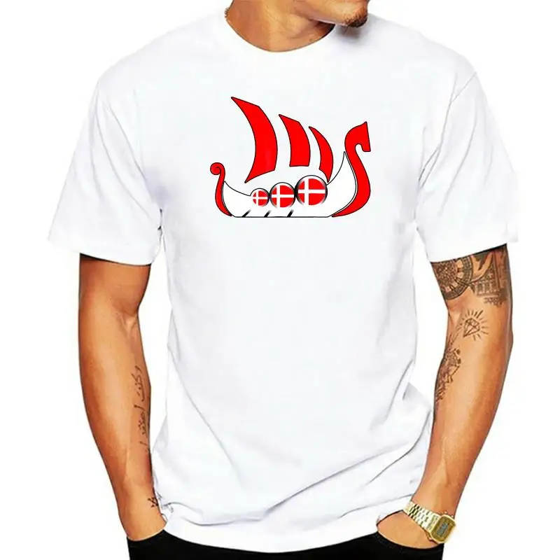 Футболка с изображением датского флага дракона и лодки черная футболка коротким