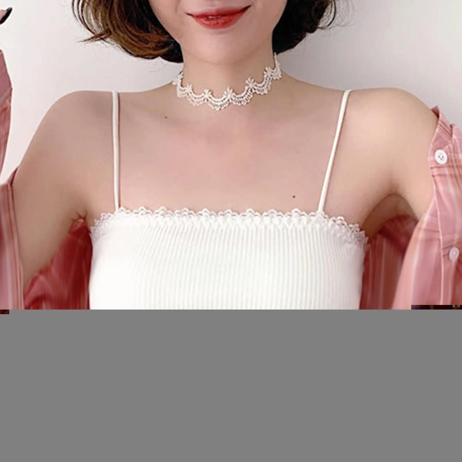 New Woman Ribbed Sling Tube Top Short Lace Bra Breast Sexy Female Crop Lingerie Color Camisole Top Streetwear Casual Wrap D9m6