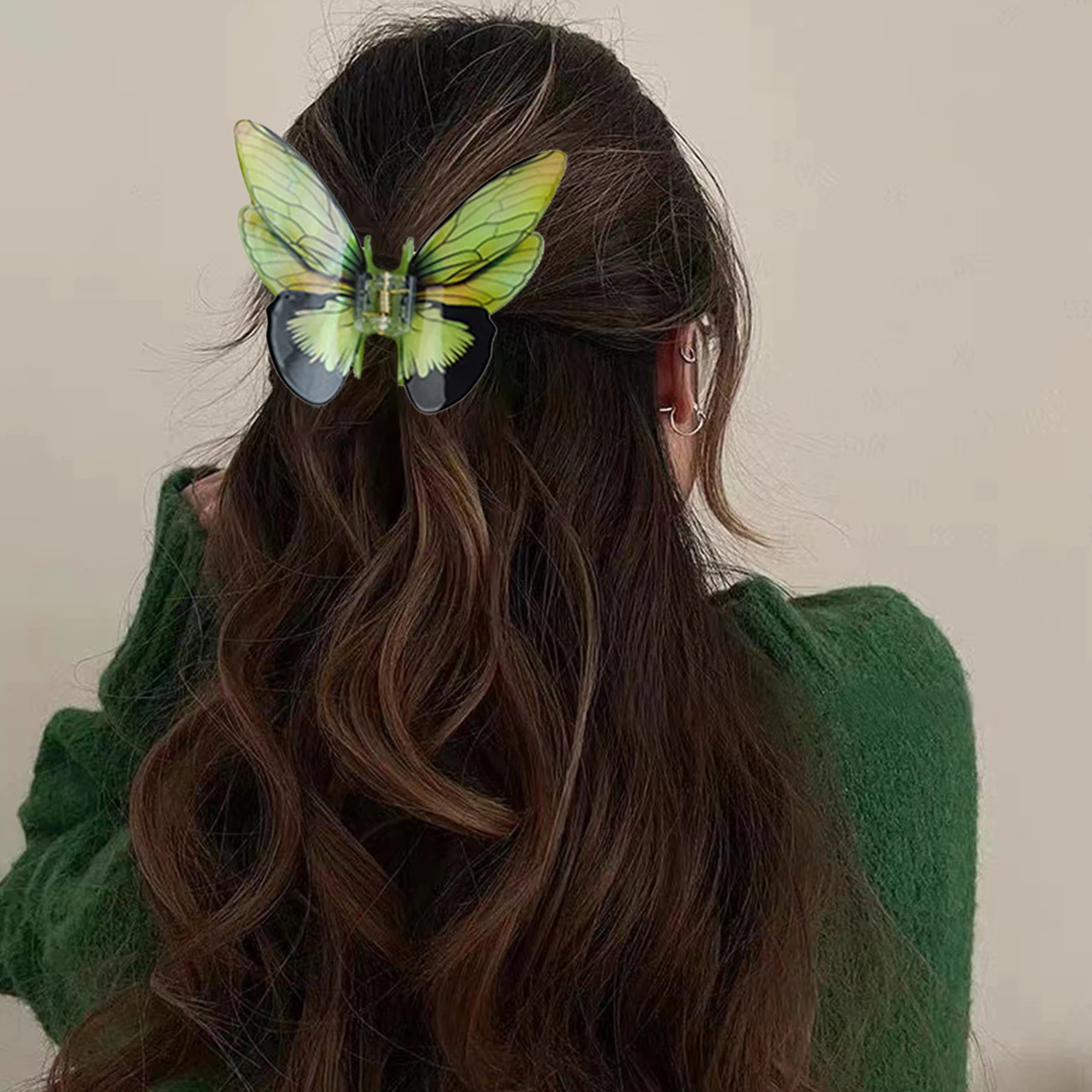 Красочная заколка для волос с принтом бабочки милая романтичная синяя зеленая