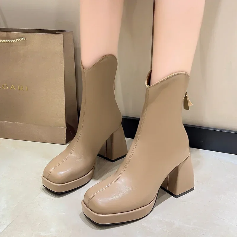 Водонепроницаемые короткие ботинки высокого качества на высоком каблуке и