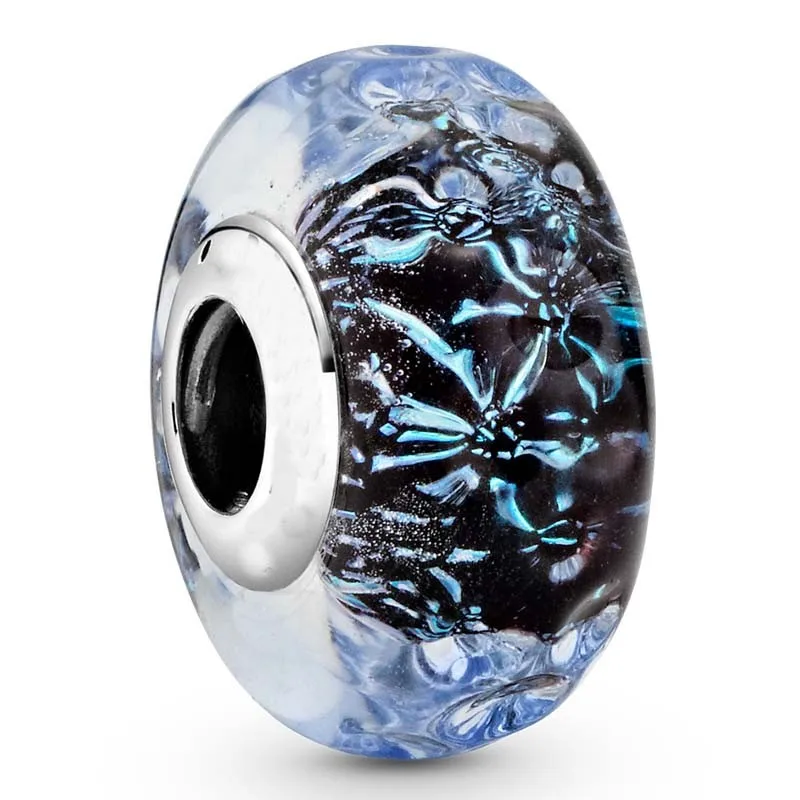

Authentic 925 Sterling Silver Moments Wavy Dark Blue Murano Glass Ocean Bead Charm Fit Women Pandora Bracelet & Necklace Jewelry