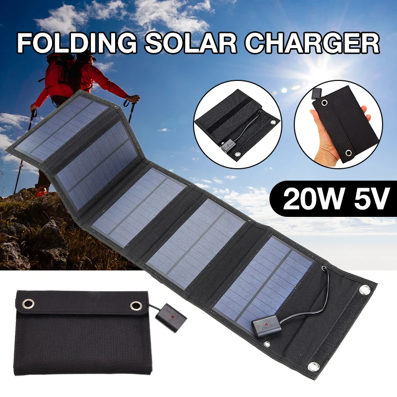 

20W Solar Panels Folding Waterproof Sun Power Solar Cells Charger 5V 2A USB Output Devices Portable for Outdoor Camping Tourism