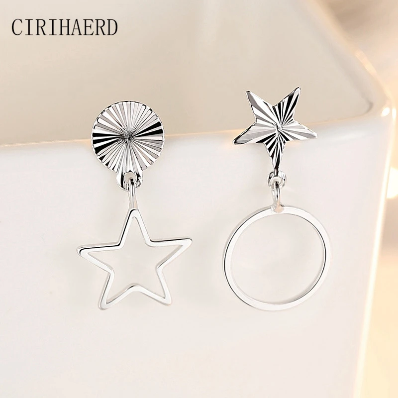 

2022 Geometric Cutout Five-Pointed Star Round Stud Earrings For Women Dangle Asymmetrical Long Unusual Earring Wedding Jewelry