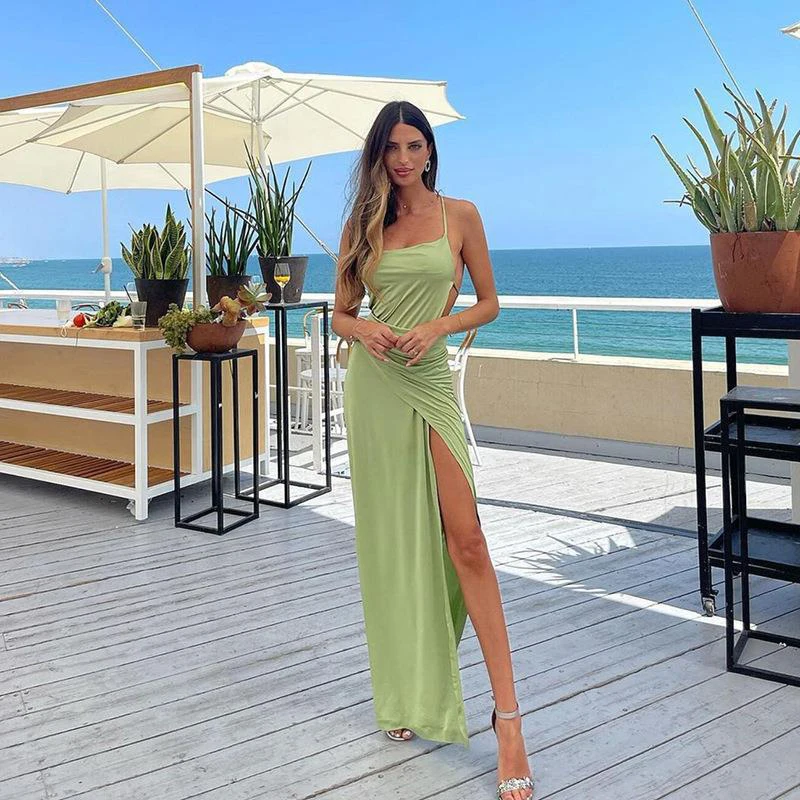 

Summer Women Dress Autumn Winter 2022 Ins New Sexy Hollow Split Slim Print Polyester Sierra Surfer For Casual Clothing Female