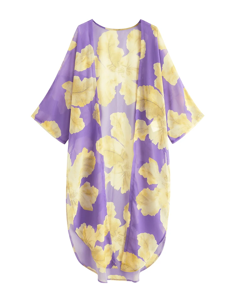 

Новые шифоновые накидки, пляжные кимоно, саронг парео, купальник, накидка, туника для пляжа, фиолетовая пляжная одежда, купальный костюм, пла...