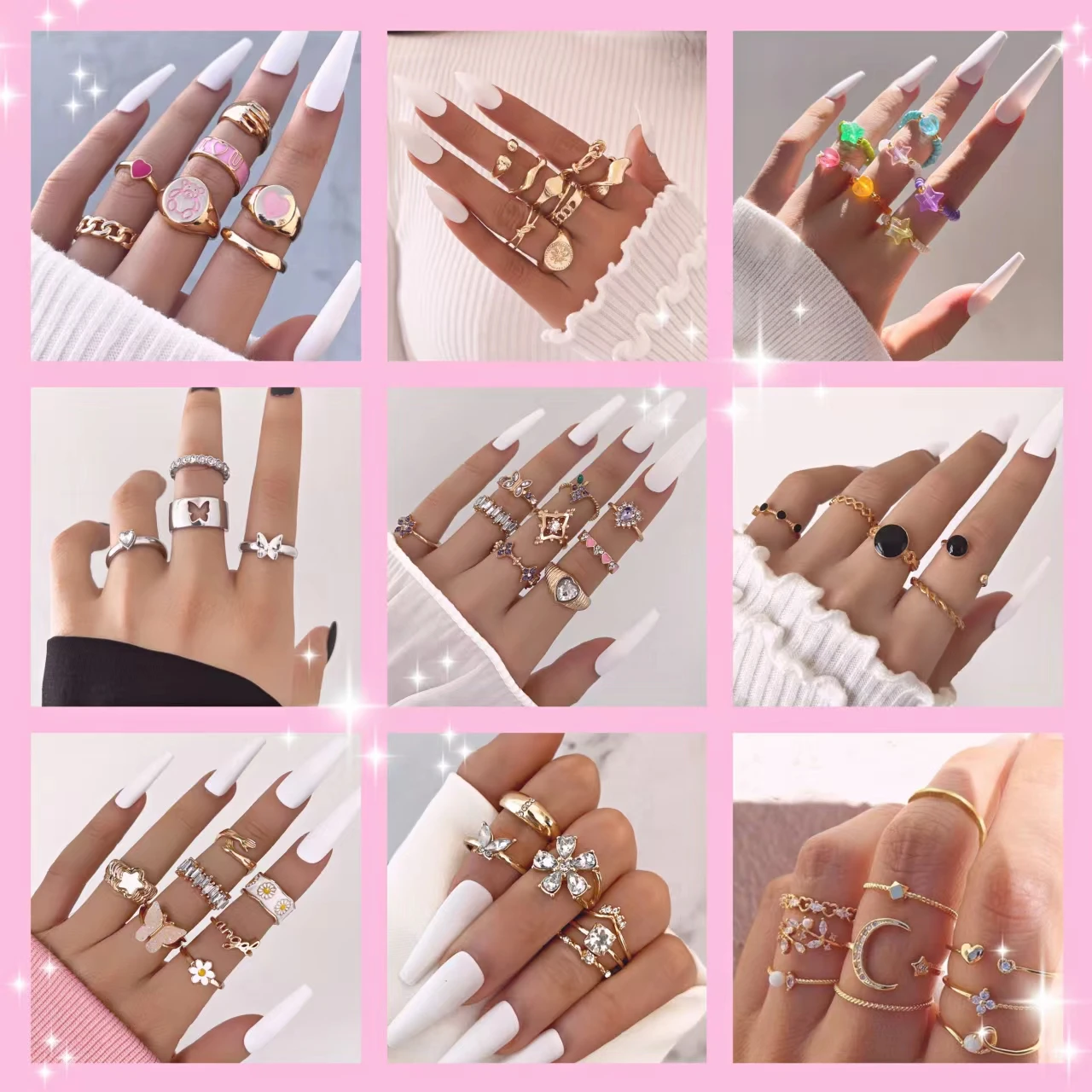 

gold butterfly seed beads rings for women designer jewelry korean fashion trend pink heart letter accesories free shipping
