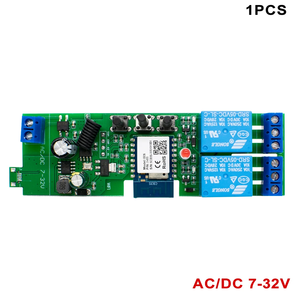 Tuya DIY 2-канальный интеллектуальный переключатель для Smart Life Timing Беспроводное управление Relay Automation RF433 Работа с Alexa Google Home