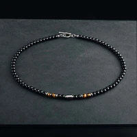 stainless steel men tiger eye stone map stone strand beaded necklace hip hop personality fashion mens chain popular jewelry