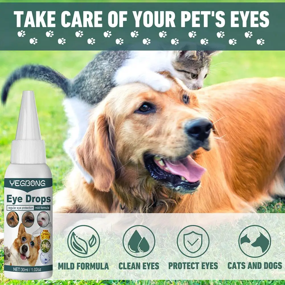 

30ml Pets Eye Care Drops For Dogs Cats Eyes Tear Stain Removing Dirt Anti-inflammatory Safe Pet Clean Supplies Y3K1