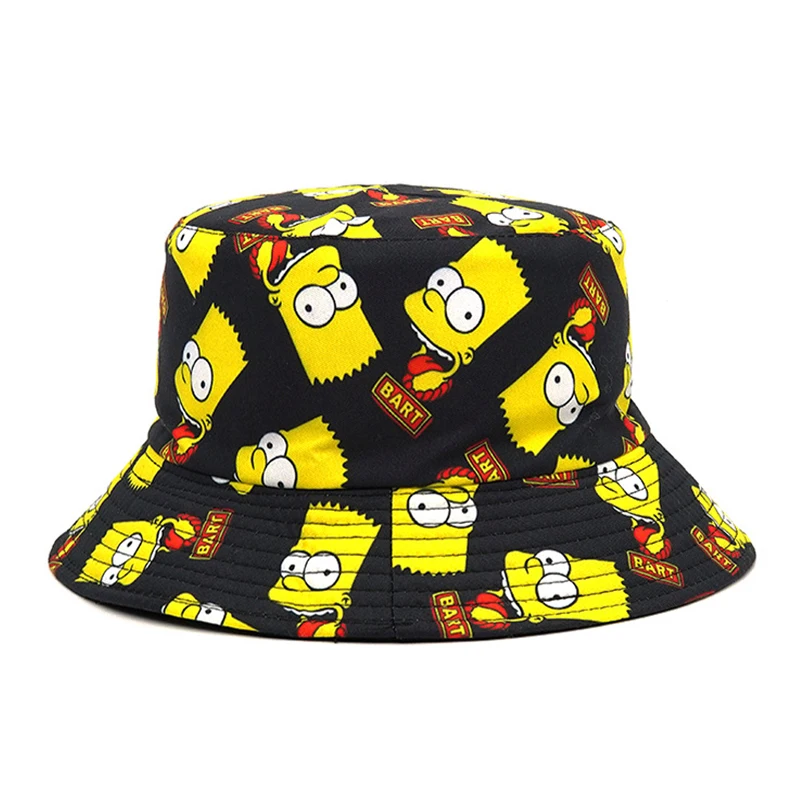 

Summer Fisherman Hat Reversible Cartoon Bucket Hats Women Men Street Hip Hop Bucket Cap Vintage Fishing Hat