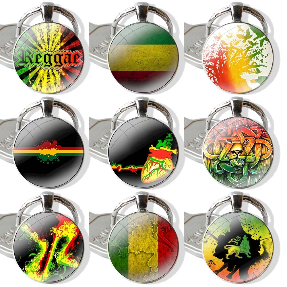 Регги красный золотой зеленый Jamaican music 25 мм стеклянный брелок Cabohcon ювелирное
