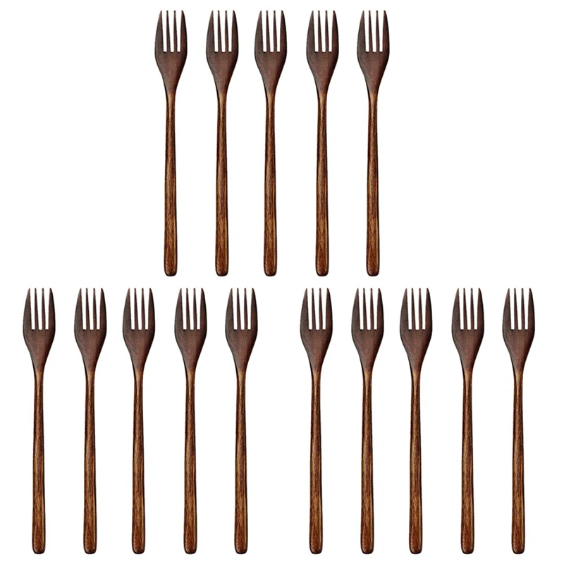 

ABSF Wooden Forks, 15 Pieces Eco-Friendly Japanese Wood Salad Dinner Fork Tableware Dinnerware For Kids Adult (No Rope)