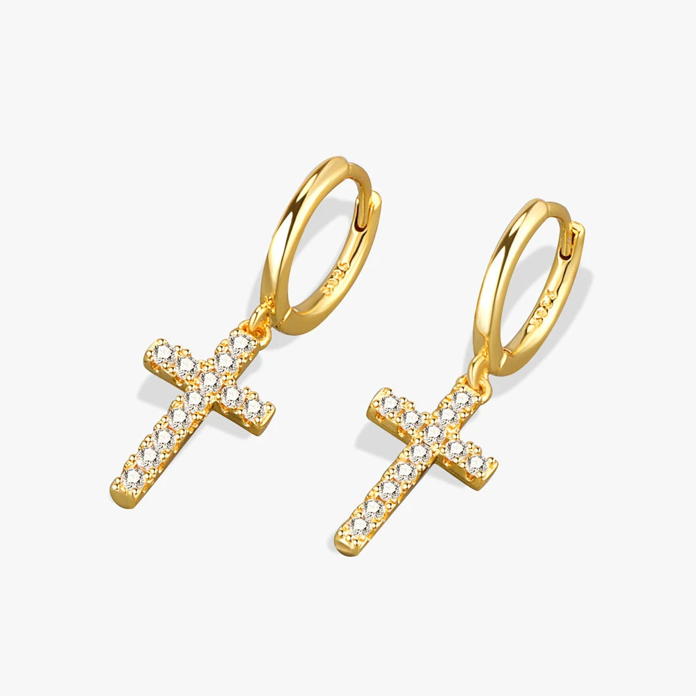 

Fashion Silver CZ Cross Shape Earrings for Charm Women Gold Plated Trendy Fine Jewelry Prevent Allergy Party Accessories Gifts