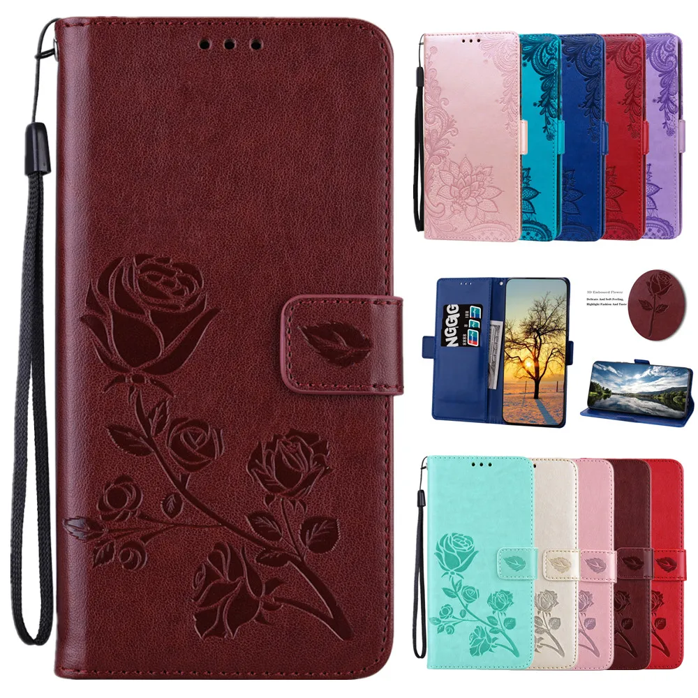 

Embossed Leather Flip Phone Bags for Huawei P Smart Nova 9 7i 8i Y7A Y7P P40Lite Cover Honor X8 50 10X 9X Lite 9A 9C 9S Case