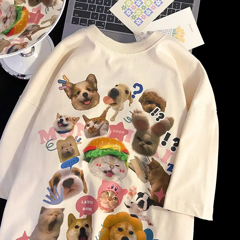 

American cute and fun printed short sleeved T-shirts for men and women summer couple design sense all match tops tide top y2k