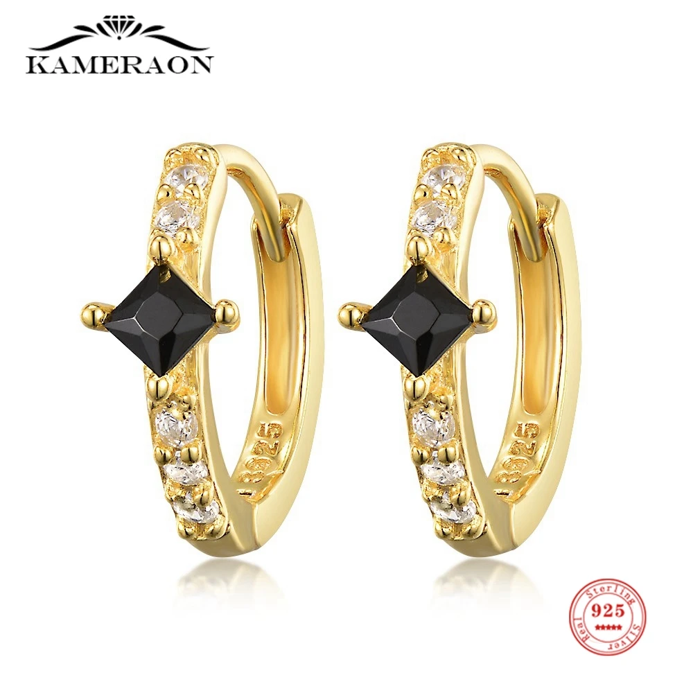 

Kameraon Geometric Black Zircon Hoop Earrings for Women Girl Exquisite Punk 925 Sterling Silver Earrings Fine Jewelry Gift