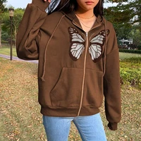 zip up butterfly print hoodies women loose casual hooded sweatshirt female y2k harajuku vintage streetwear spring autumn 2021
