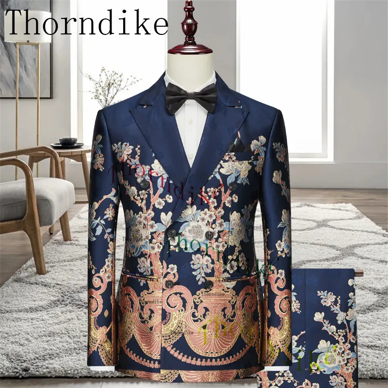 

Мужская Модная приталенная деловая куртка Thorndike, благородный темно-синий смокинг для жениха для официальной свадьбы (Блейзер + брюки + жилет)