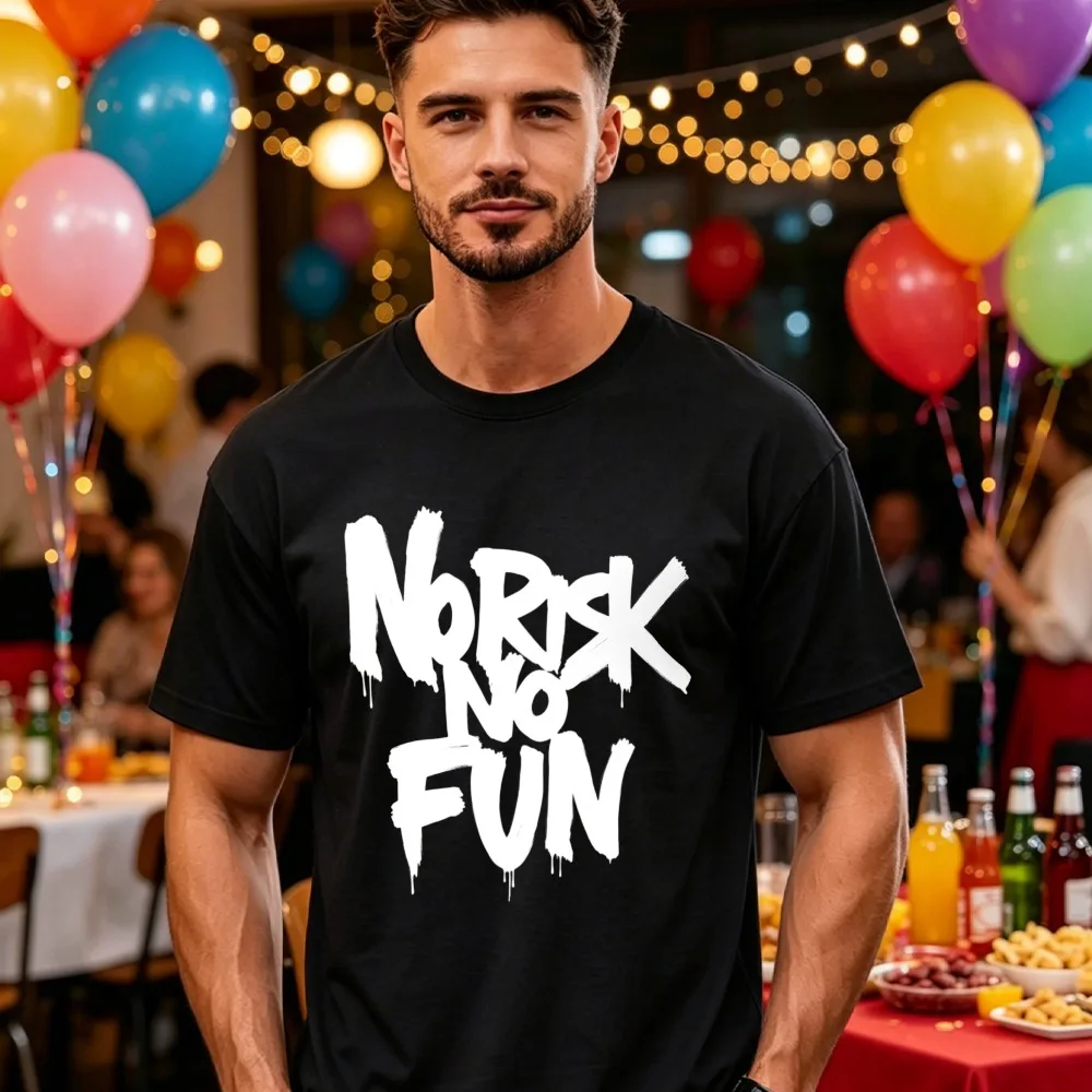 Фото Футболка унисекс из хлопка с принтом в стиле граффити Drip Brush Font No Risk No Fun Bold Letter Print, повседневная, молодежная, модная, в духе приключений, подарок на каждый день №3