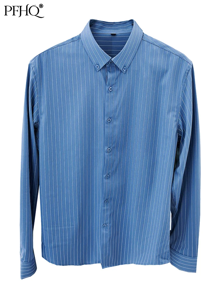

PFHQ Men's Striped Long Sleeve British Fashion Slim Fit Formal Shirt High Quality Luxury Business Blouses Social Clothes 21Q1114