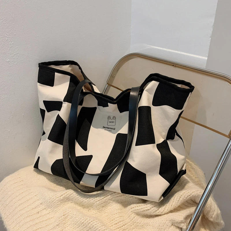 

Canvas Totes Bag for Women Designer Handbags 2023 Casual Girls Shopper Geometric Patterns Large Capacity Beach Shoulder Bags sac