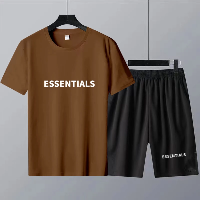 High-Quality Cotton Men T-Shirt Sets Designer ESSENTIALS Letter Print Beach Style Shorts Tracksuit 2 Piece Outfits Man Clothing