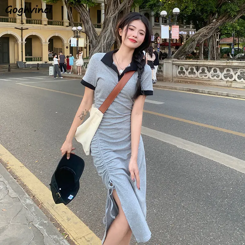 

Short Sleeve Dresses Women Side-slit Bandage Cool Sexy Streetwear Vacation Summer New Fashion Ulzzang Girlish College Casual Ins