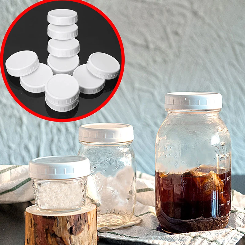 

10pc White Mason Canning Drinking Jars Lid 70mm/86mm Inner Diameter Plastic Covers Unlined Ribbed Lids Storage Caps Replacements