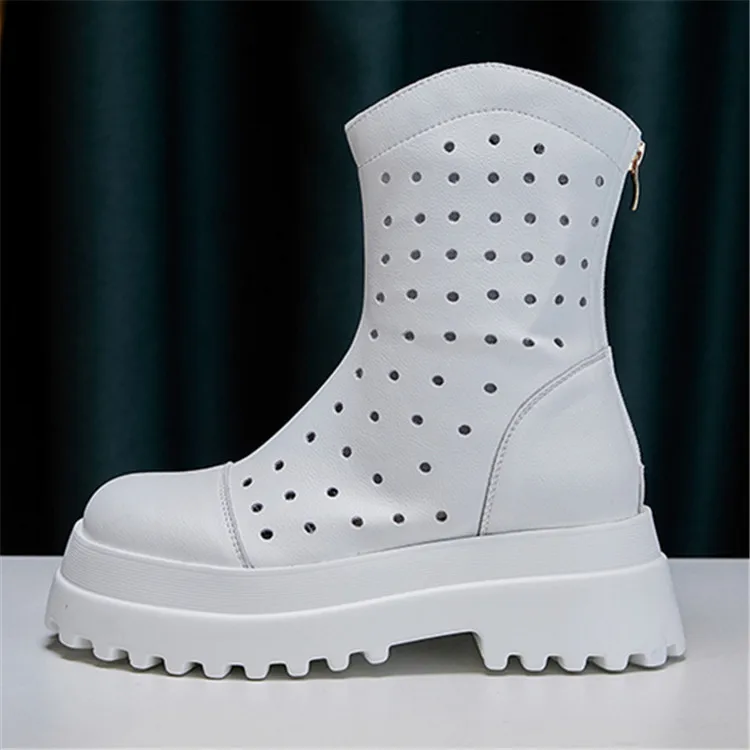 

Women's Boots Round Toe Rear Zipper Black Genuine leather Sandals Woman Summer New Fashion Platform Shoes Women Chesil Sandal