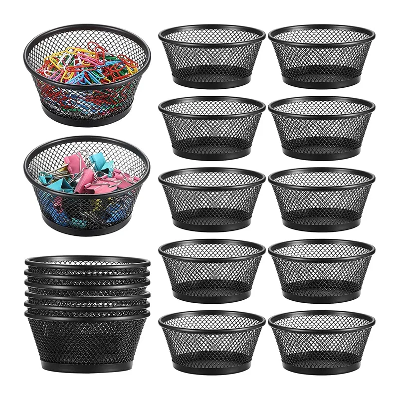 

12 Pack Paper Clip Holder Black Desk Grid Mesh Holder Metal Binder Clip Dispenser Desk Grid Container Organizer