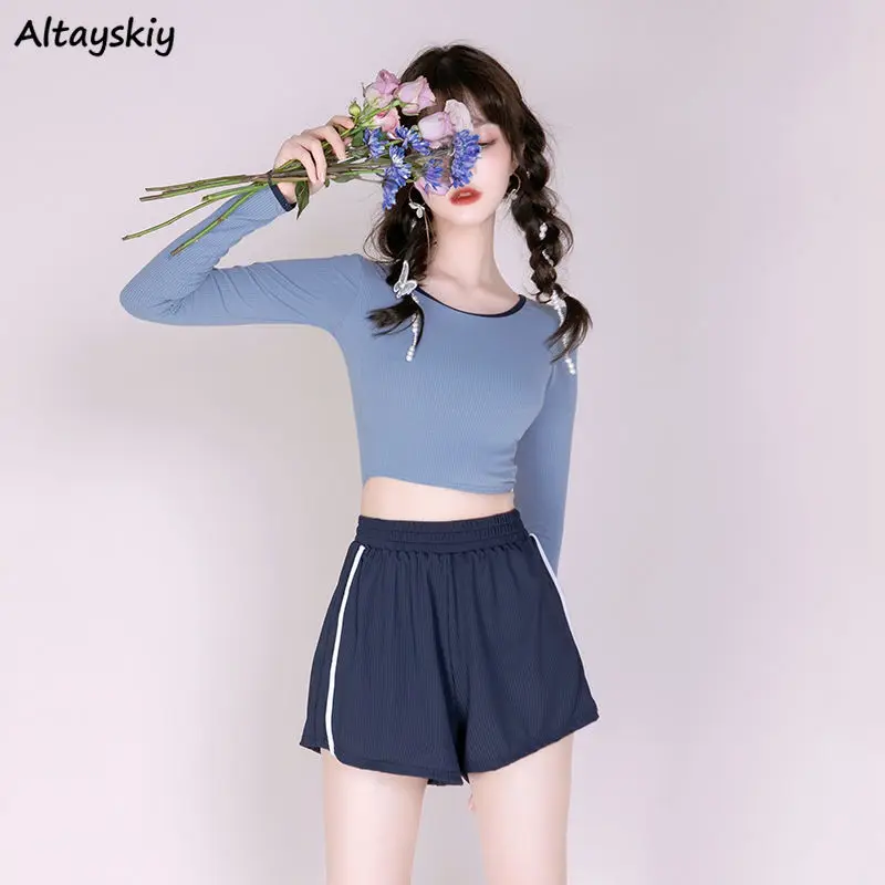 

Bikini Sets Students Safety Swimwear Ulzzang College Patchwork Backless Sexy Kawaii Bathing Sporty Prevalent 3 Pieces Sun-proof