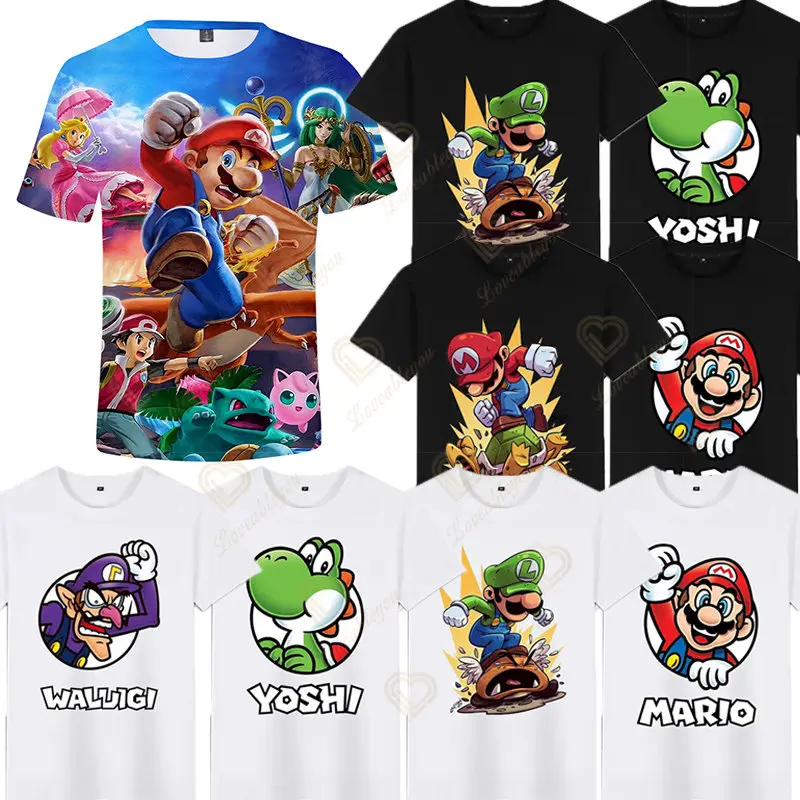 

Summer Super Mario Men Women's Neutral Casual T-shirt Cotton Breathable Top Quality Tees Mario Print Short Sleeves Tops