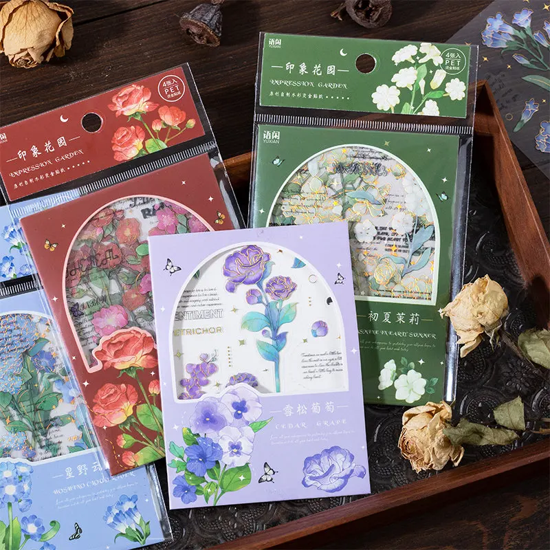 

4 искусственных лазерных золотистых наклеек s, цветочные стикеры s DIY, водостойкие Стикеры для домашних животных, материалы для скрапбукинга,...