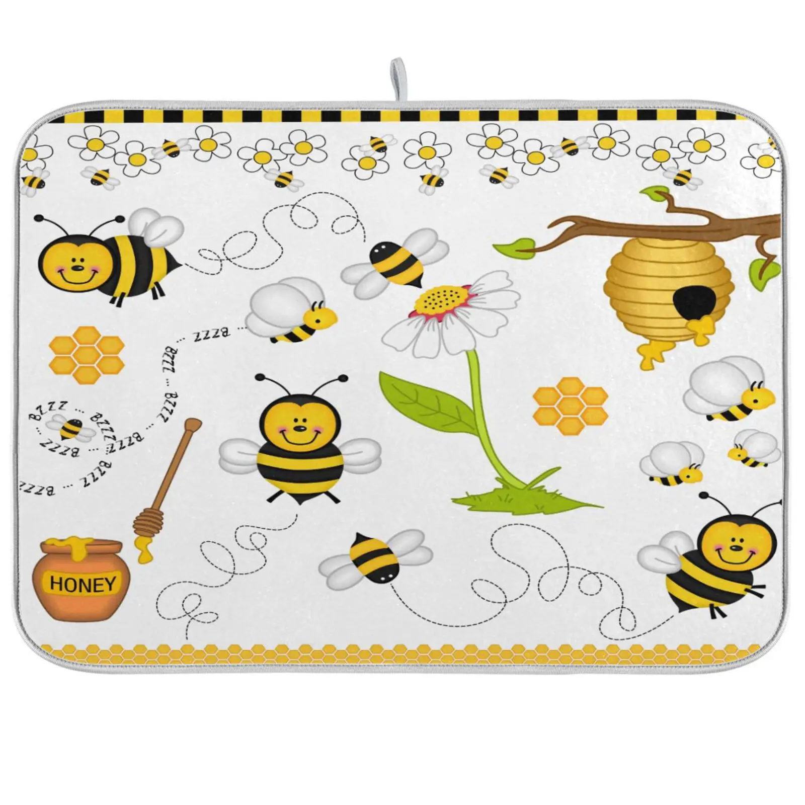 

Cute Bees Gnomes Honey Pattern Microfiber Dish Drying Mat Absorbent Non-slip Tableware Pad Dish Mat Kitchen Counter Protector