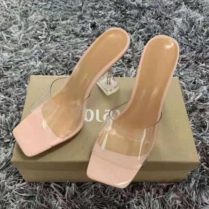 Transparent PVC Sandals Women Pointed Clear Crystal Cup High Heel Stilettos Sexy Pumps Summer Shoes Peep Toe Women Pumps Size 43