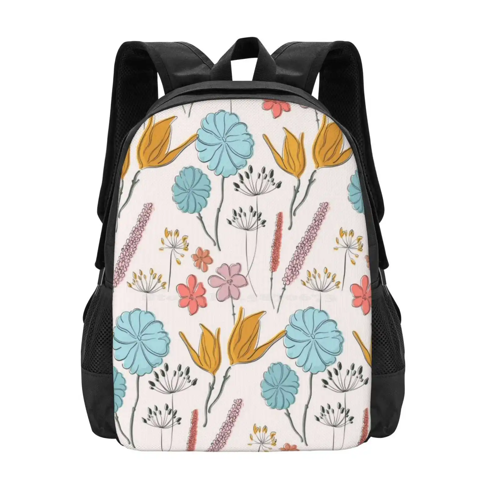 

Summer Flower Print Large Capacity School Backpack Laptop Bags Pattern Spring Botanical Floral Seamless Background Plant