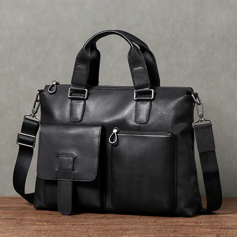 EUMOAN  Casual leather men's bag Business fashion men's bag handbag cowhide briefcase multi-function travel bag
