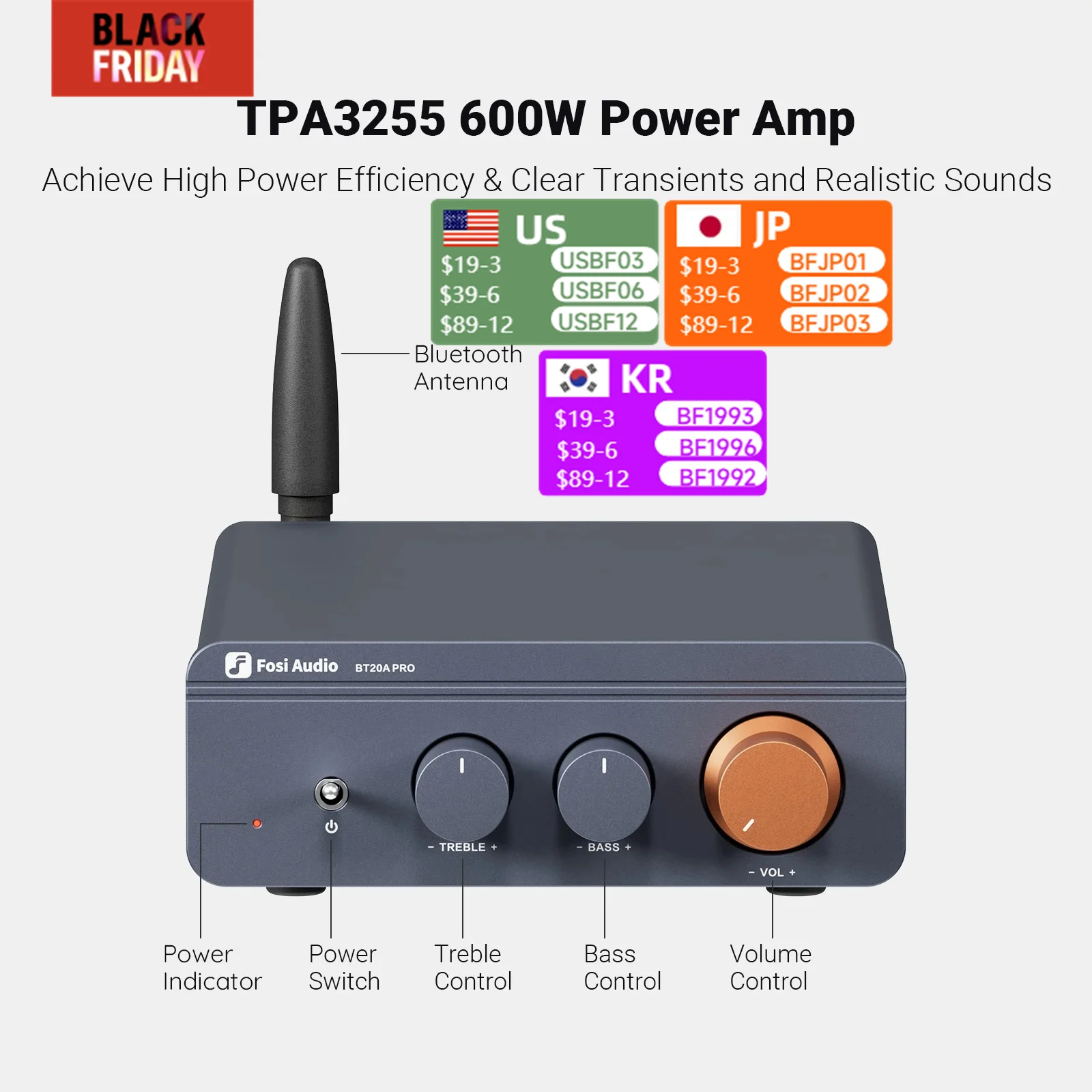 Усилитель мощности звука Fosi Audio BT20A Pro TPA3255
