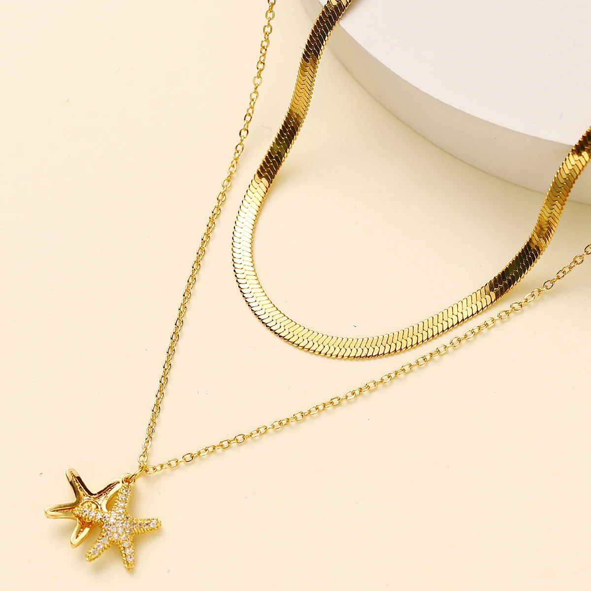 

Простое модное ожерелье с подвеской в виде двух морских звезд для женщин золотистого цвета в форме змеи Цепочка-ожерелье ювелирные изделия ...