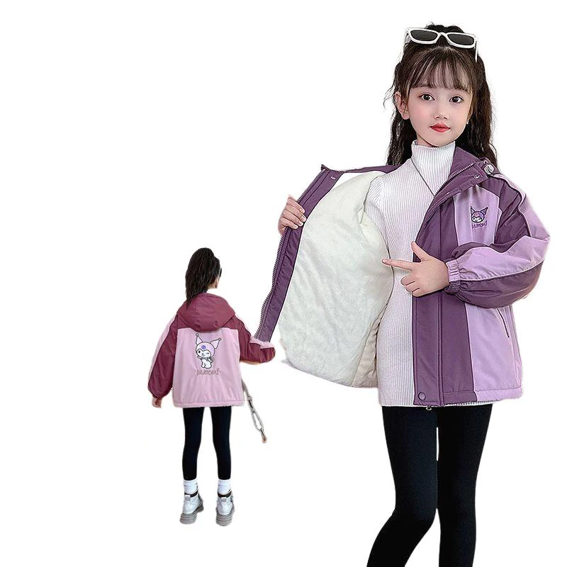 Куртки Sanrios Kuromi Kawaii осенняя одежда для девочек ветрозащитное утепленное пальто