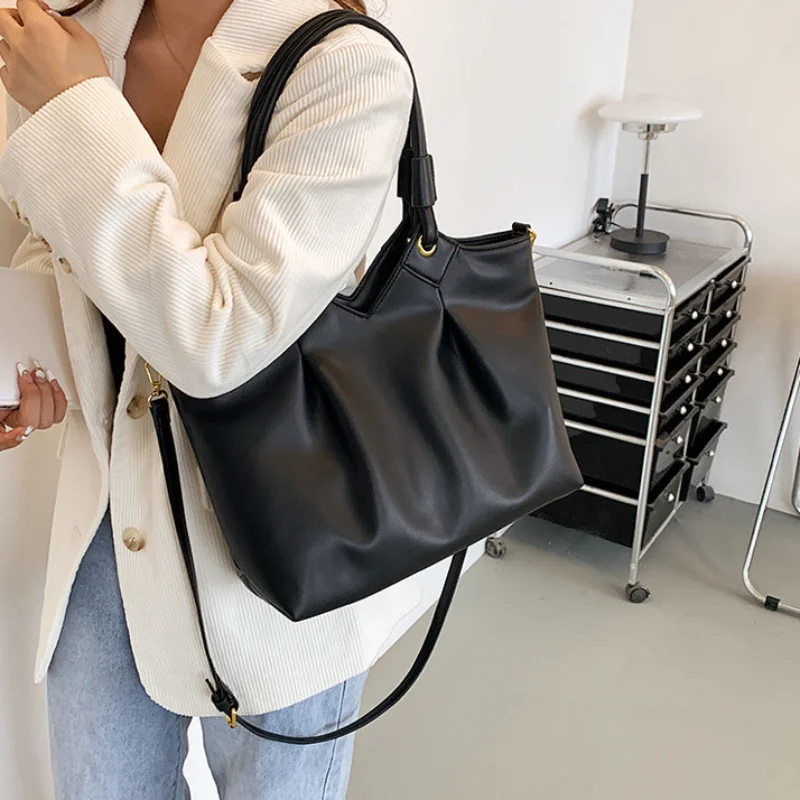 Women Retro Simple Large Capacity One Shoulder Hand Bag Fashion Portable Solid Color Crossbody Tote Bags for Women женский Bolsa