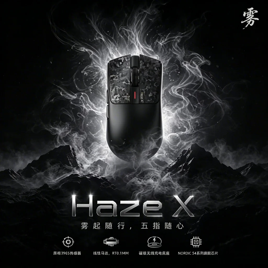Фото Беспроводная игровая мышь IPI HAZEX FOG PAW3955 с трёхрежимным подключением, 8K, электромагнитным микромотором, Bluetooth, для киберспорта. №2