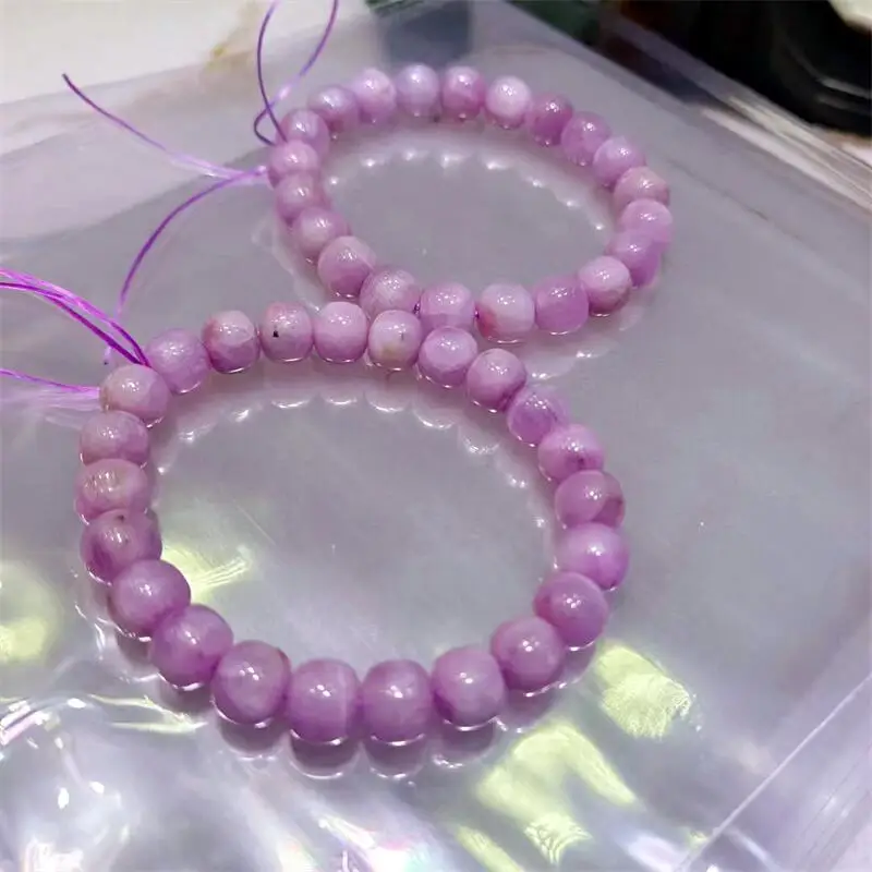 

Natural Kunzite Stone Beads Bangle Elastic Women Stretch Bracelet Lavender Color Stone Healing Gems For Girl Gifts Jewelry 1pcs