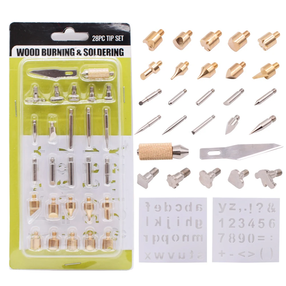 28Pcs/Set Engraving Soldering Tips Carving Tips Cutting Blade Pyrography Head DIY Woodworking Carving Tools