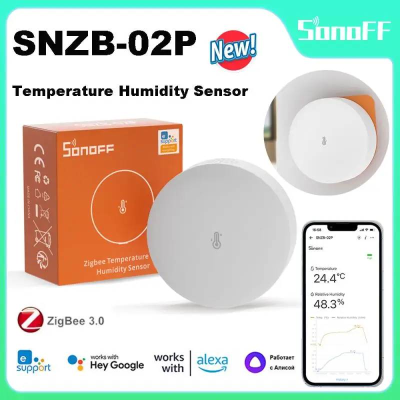 Датчик температуры и влажности SONOFF SNZB-02P Zigbee, монитор в режиме ...