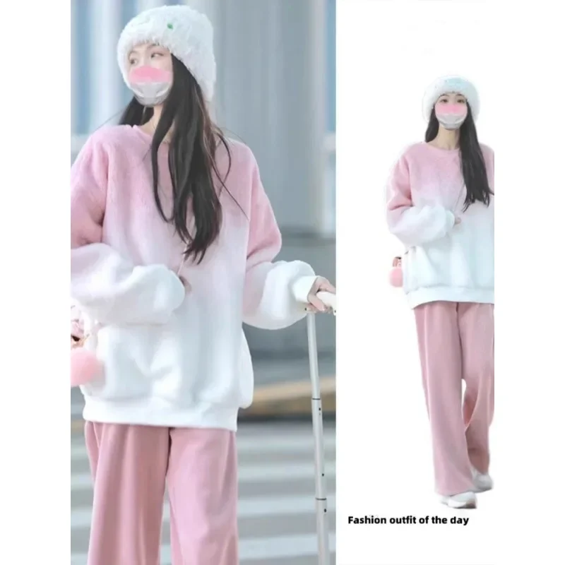 Новинка 2024 свободный крой толстовка с флисовой подкладкой брюки-клеш утепленный