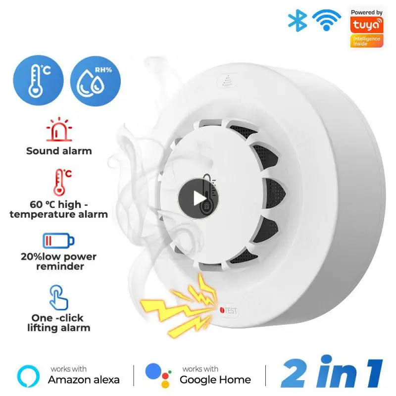 

Firefighter Tuya Wifi Smoke Detector Smart Linkage Thermohygrometer 2.4ghz Low Battery Reminder Temperature And Humidity Sensor