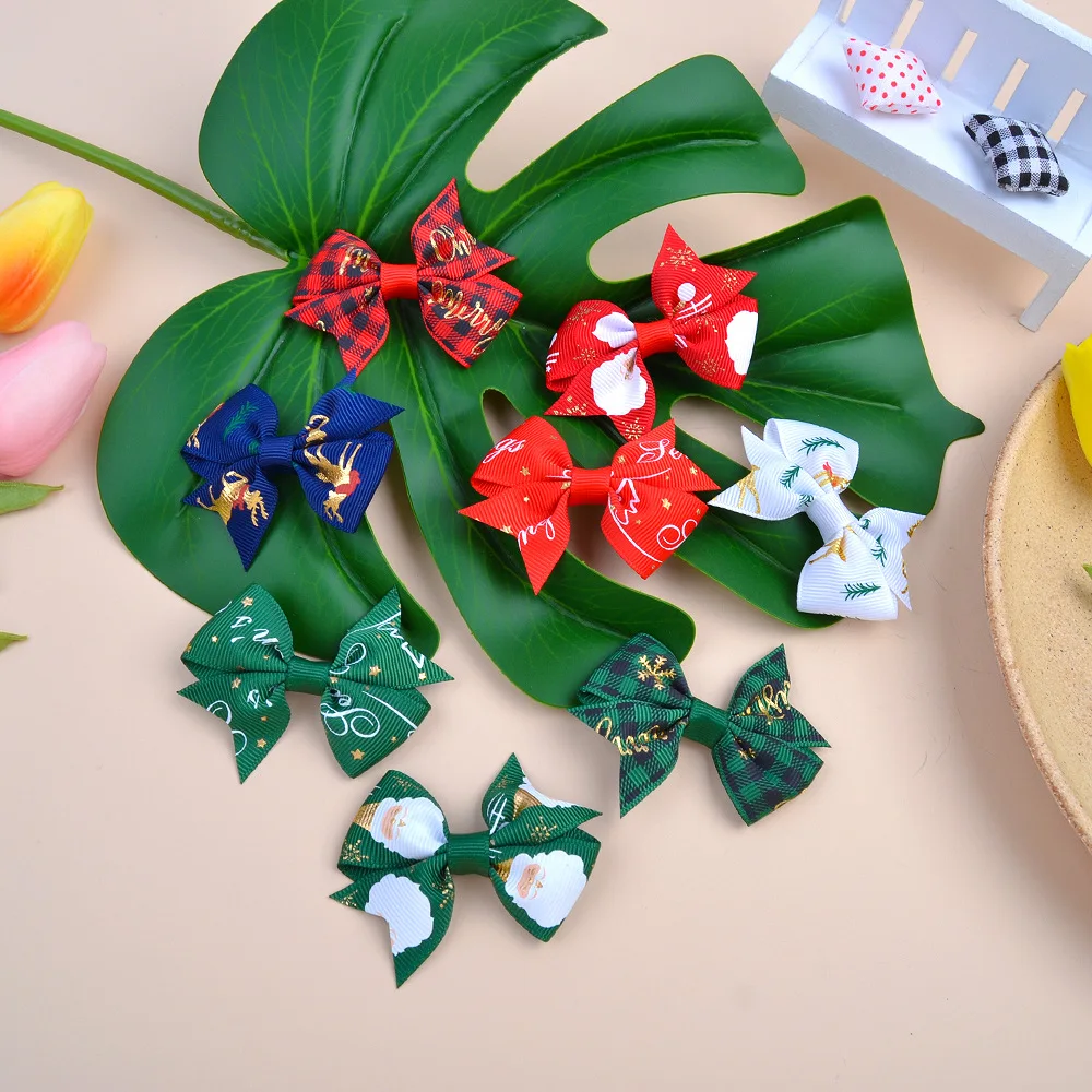 

2/8pcs Christmas Hair Bows With Clip For Baby Girls Grosgrain Ribbon Hair Clips Boutique Hairpin Barrettes Hair Accessories