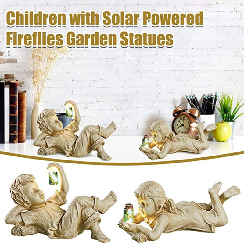 

Мальчик и фотоэлемент с украшением солнечной светлячкой, смола, причудливый цветок с солнечной светлячкой, украшение из смолы